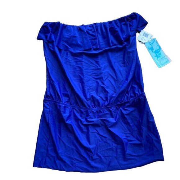 ECO SWIM‎ Womens Coverup XSmall Blue Swimsuit Ruffled Strapless Cinched Strechy - Picture 2 of 11